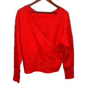 Wearing  Your Heart on Your Sleeve Red Alpaca Blend Bobble Sweater Size Medium